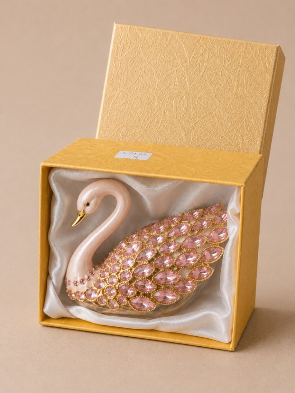 Jeweled Swan Hinged Trinket Box NIB Enamel Rhinestone Tchotchke Décor NIB